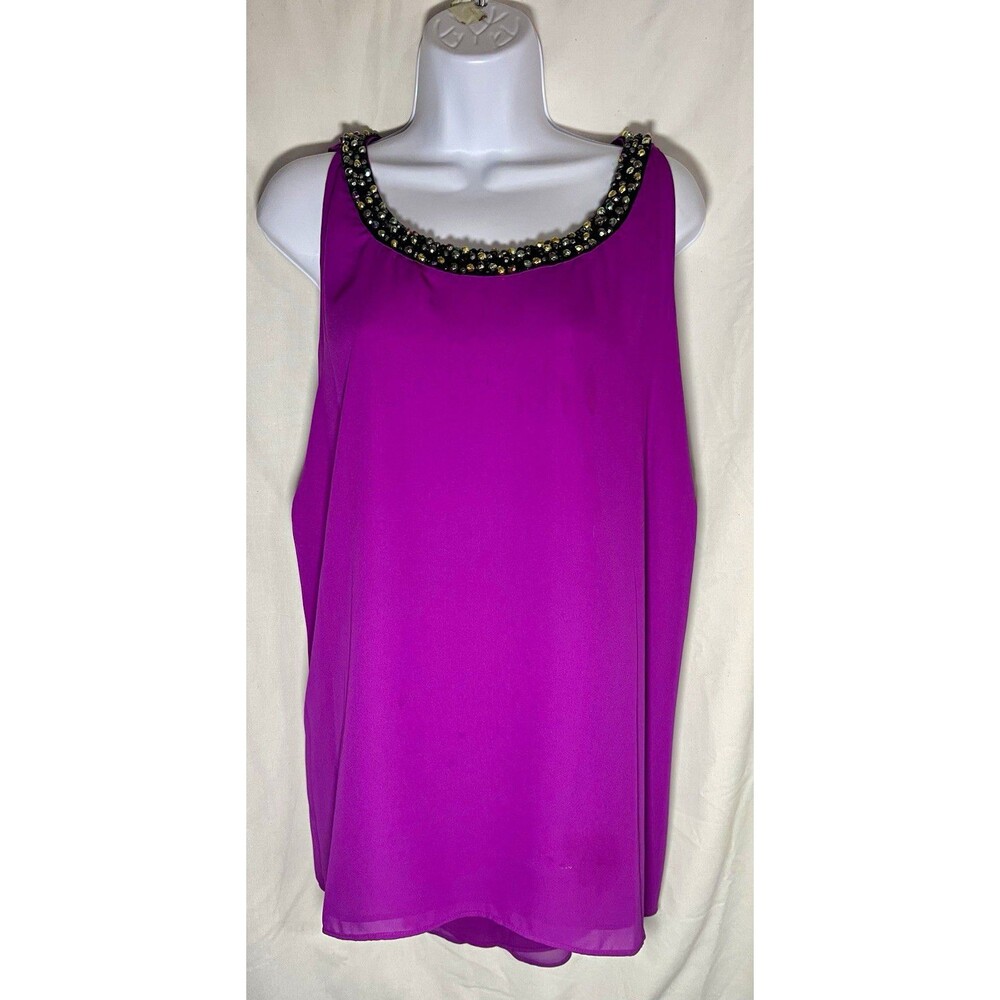 Jennifer Lopez Women’s Chiffon Blouse Tank 2X Purple Beaded Neck Sleeveless